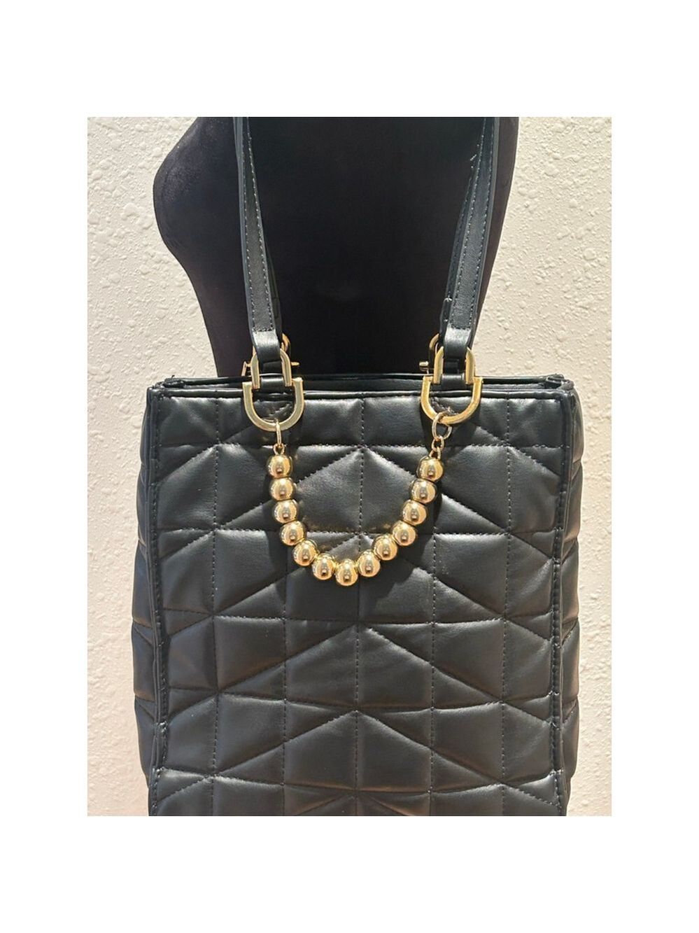 Women's ZARA Black Quilted Tote Bag with Gold Accents
10w x 11h x 2.75. 11” star